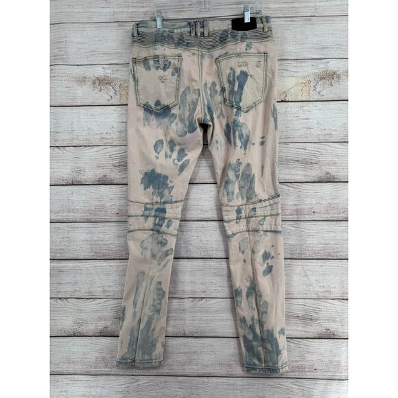 Embellish Distressed Moto Jeans Mens 34 Blue Pink Washed Denim - Picture 2 of 12